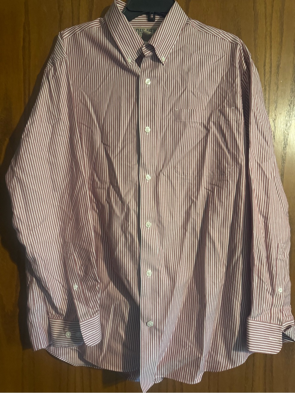 Duluth Trading Co. Men's Red and White Striped Dress Shirt